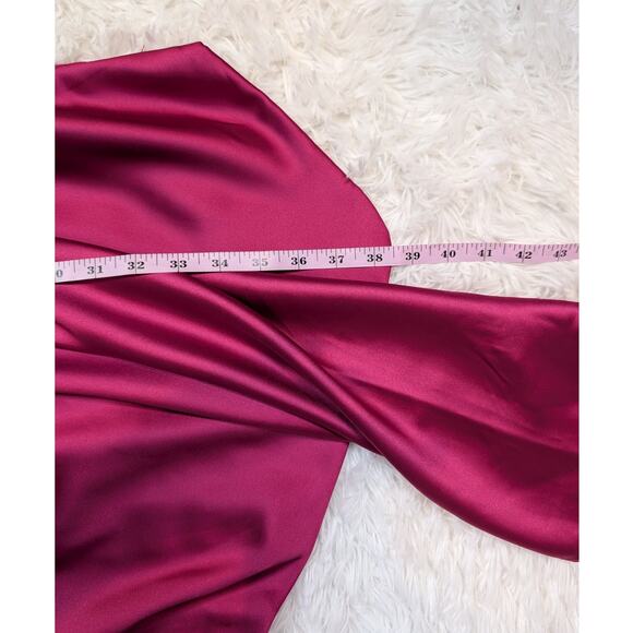 Mac Duggal Asymmetrical Draped Long Sleeve Mini Dress Magenta Size 2 - Picture 12 of 16